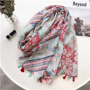 Wholesale flower print tassel cotton scarf