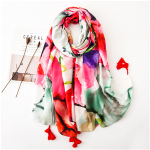 Wholesale floral pattern tassel cotton scarf