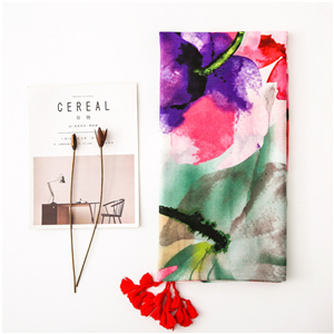 Wholesale floral pattern tassel cotton scarf