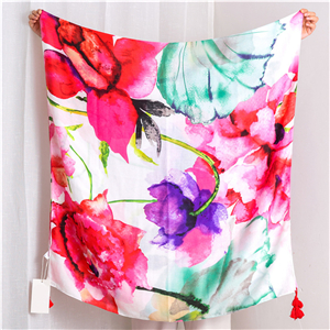 Wholesale floral pattern tassel cotton scarf