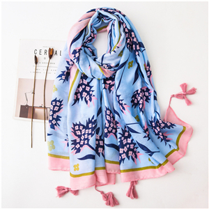 Wholesale flower print tassel cotton scarf