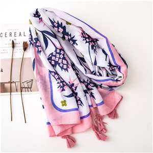 Wholesale flower print tassel cotton scarf