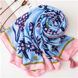 Wholesale flower print tassel cotton scarf