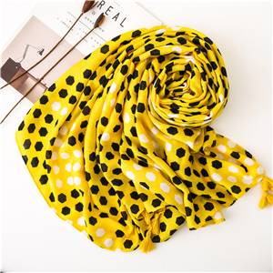 Wholesale yellow bee nest pattern tassel cotton scarf