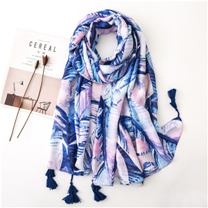 Banana leaf print tassel cotton cheap scarf