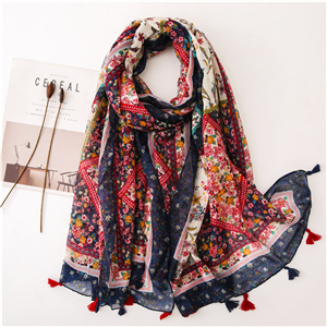 Cashew flower print tassel cotton cheap scarf