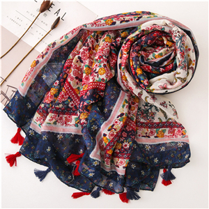 Cashew flower print tassel cotton cheap scarf
