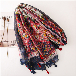 Cashew flower print tassel cotton cheap scarf