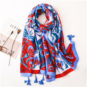 Color floral pattern fringed sunscreen cheap scarf