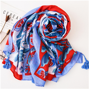 Color floral pattern fringed sunscreen cheap scarf