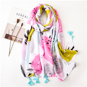 Wholesale cartoon balloon pattern fringed sunscreen cotton scarf