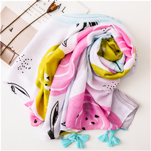 Wholesale cartoon balloon pattern fringed sunscreen cotton scarf