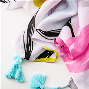 Wholesale cartoon balloon pattern fringed sunscreen cotton scarf