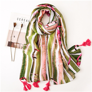 Wholesale color striped flamingo pattern tassel cotton scarf