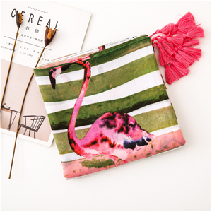Wholesale color striped flamingo pattern tassel cotton scarf