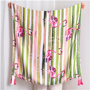 Wholesale color striped flamingo pattern tassel cotton scarf