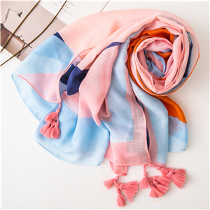 Wholesale geometric mosaic pattern tassel cotton scarf