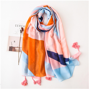 Wholesale geometric mosaic pattern tassel cotton scarf