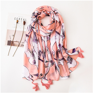 Wholesale foundation white dove print tassel cotton scarf