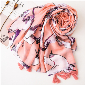 Wholesale foundation white dove print tassel cotton scarf