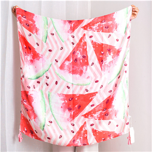 Wholesale watermelon pink cotton print tassel cotton scarf