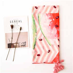 Wholesale watermelon pink cotton print tassel cotton scarf