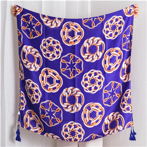 Wholesale blue bottom metal ring print tassel cotton scarf