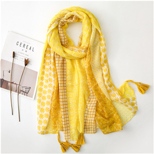 Wholesale yellow floral cotton sunscreen scarf