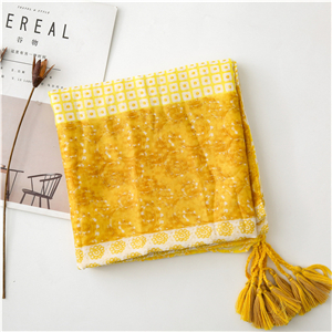 Wholesale yellow floral cotton sunscreen scarf