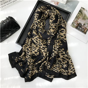 Wholesale leopard pattern black edging cotton scarf