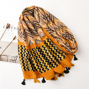 Fringe printed corrugated cotton linen scarf