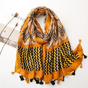 Fringe printed corrugated cotton linen scarf
