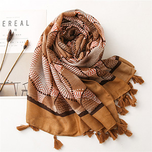 Circle print long cotton linen scarf