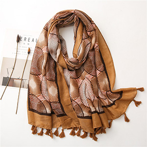 Circle print long cotton linen scarf