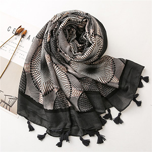 Circle print long cotton linen scarf
