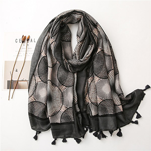 Circle print long cotton linen scarf