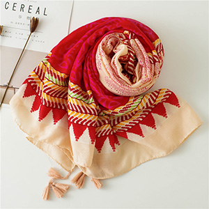 Rose red cotton warm print scarf