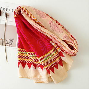 Rose red cotton warm print scarf