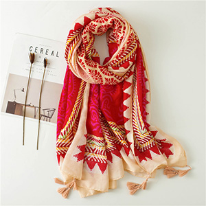 Rose red cotton warm print scarf