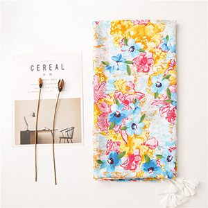 Oil painting flower cotton print scarf