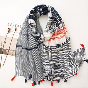 Cotton linen striped printed scarf wholesale