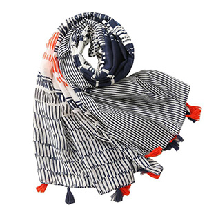 Cotton linen striped printed scarf wholesale