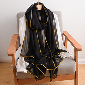 Ladies Black Phnom Penh 100% Silk Scarf Wholesale