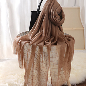 100% cashmere plaid sequined brown scarf
