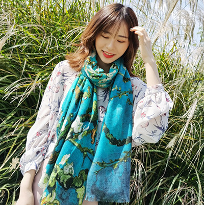 Apricot Flower Oil Painting Shawl Thickened 100% Cashmere Scarf