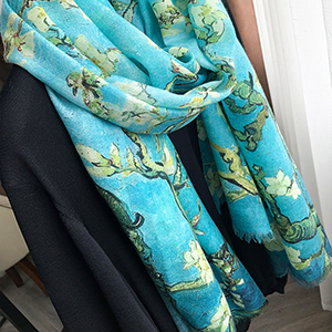 Apricot Flower Oil Painting Shawl Thickened 100% Cashmere Scarf