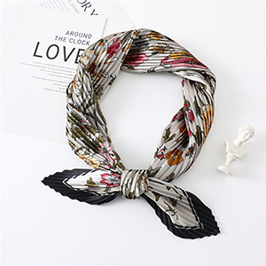 Wholesale printed pleated satin silk scarf