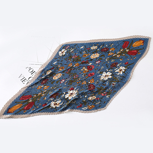 Wholesale printed pleated satin silk scarf