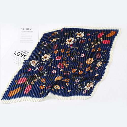 Wholesale printed pleated satin silk scarf