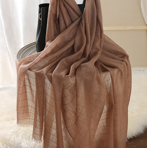 100% cashmere plaid sequined brown scarf
